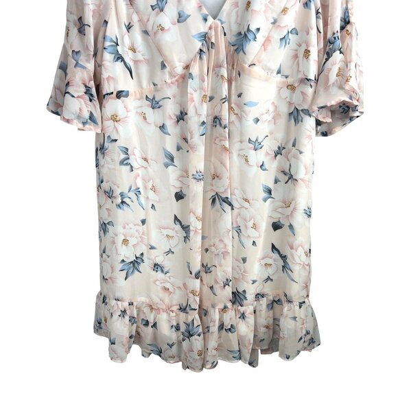 Entro Womens Floral Print Ruffle Hem Bell Short Sleeve Dress Size Large - Picture 10 of 12